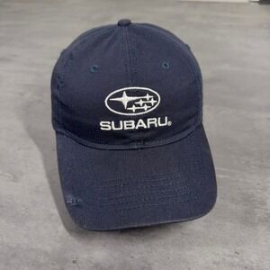 Subaru Snapback Hat Baseball Cap Men Navy Blue Embroidered Logo Distressed Car